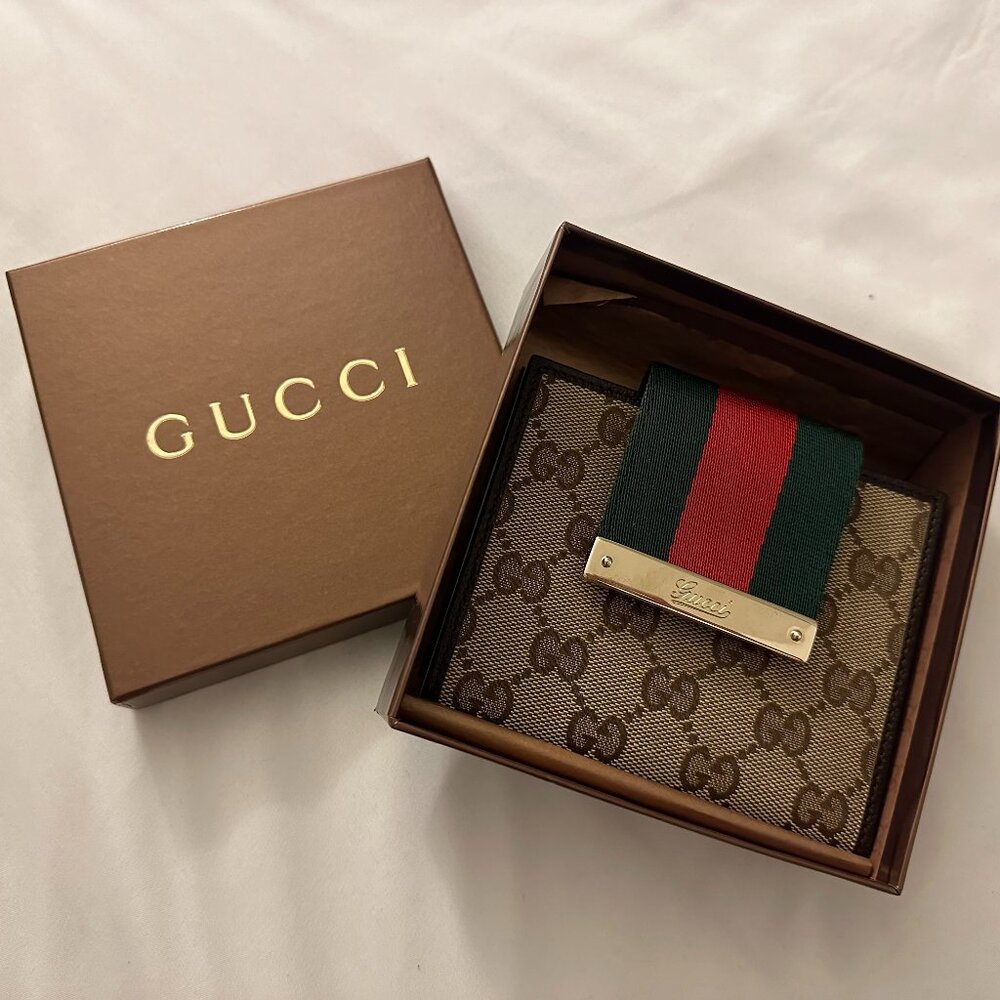Brand New Gucci Ophidia GG Canvas and Leather Web French Wallet